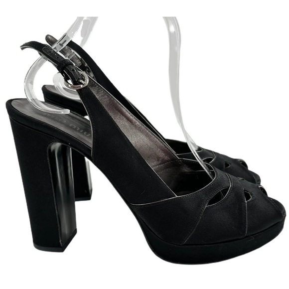 Miu Miu heels 40 black satin sling back chunky platforms vintage y2k formal - Picture 1 of 11